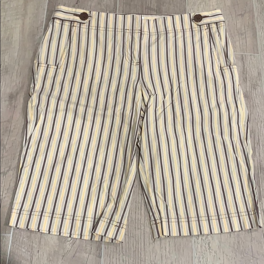 LOFT Striped Cotton Blend Shorts in Cream, Blue, Yellow